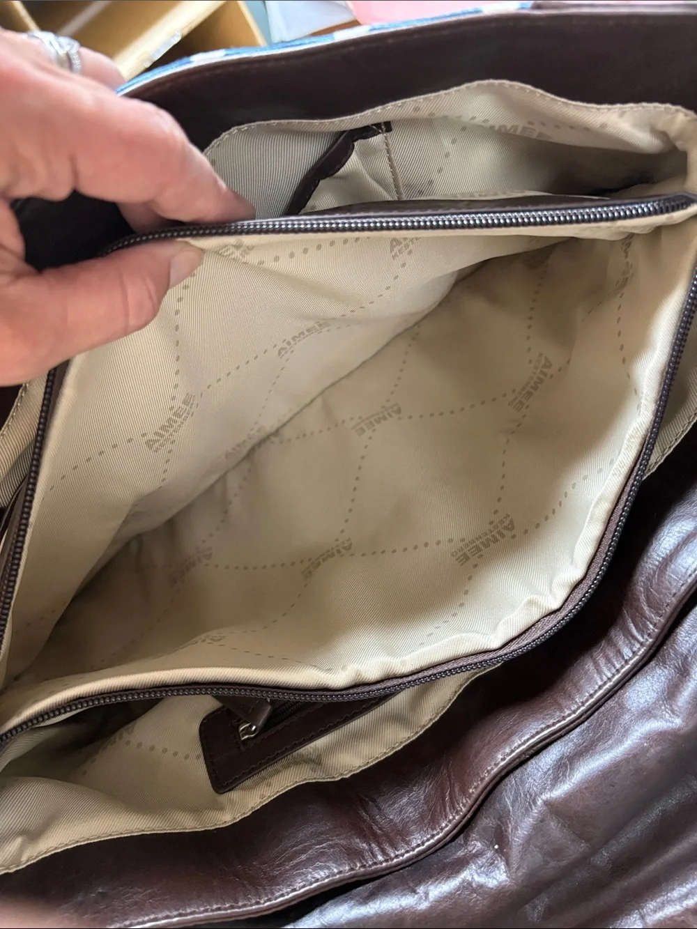Aimee kestenberg Brown Leather Tote with American Flag Accent